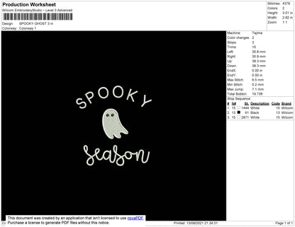 Spooky Ghost Embroidery File 5 size