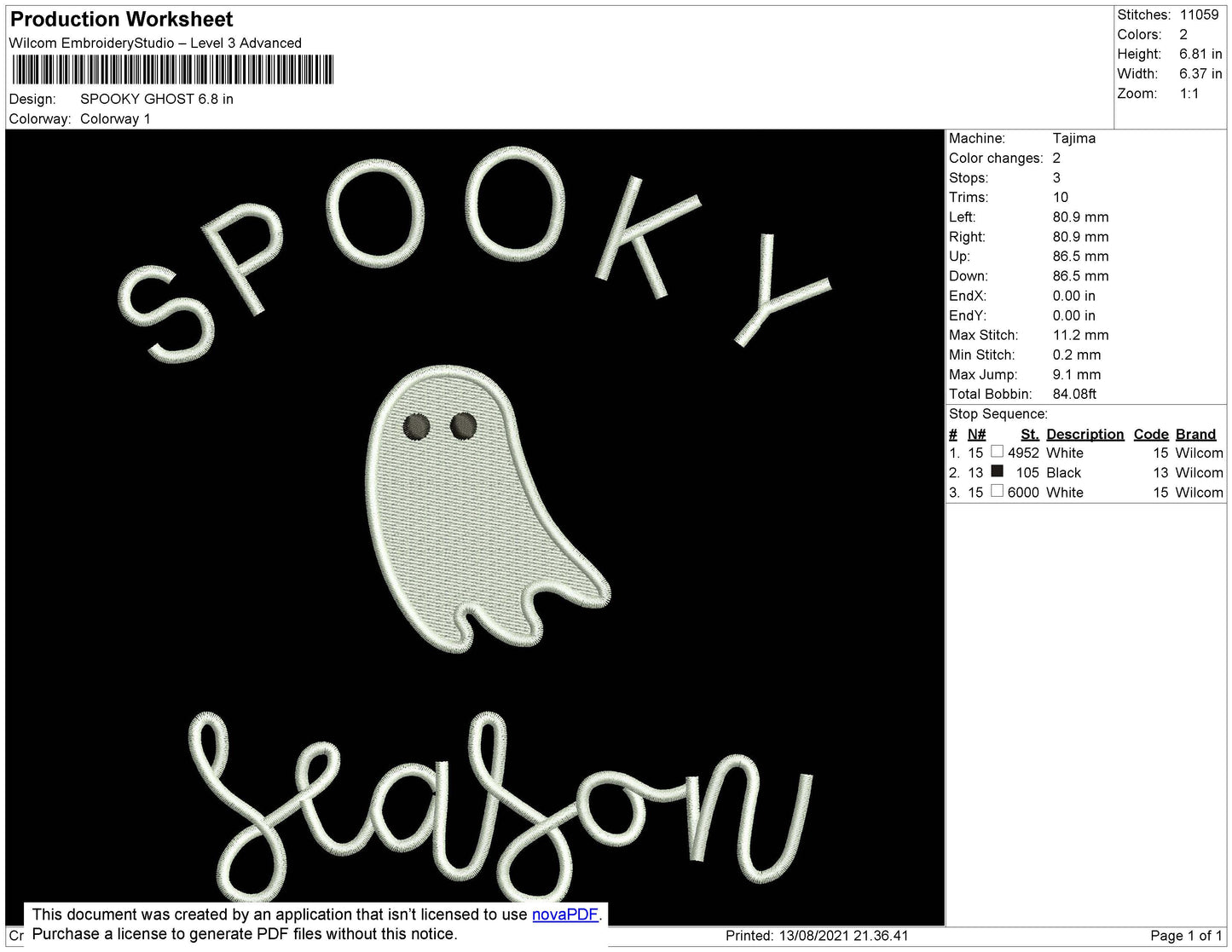 Spooky Ghost Embroidery File 5 size