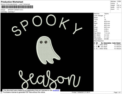 Spooky Ghost Embroidery File 5 size