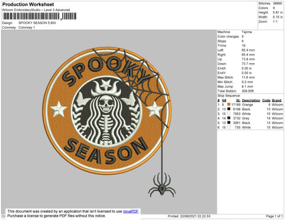 Spooky Season Embroidery File 4 size