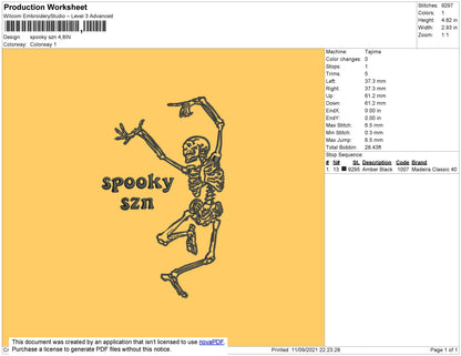 Spooky SZN Embroidery File 7 size