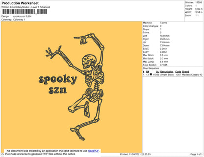 Spooky SZN Embroidery File 7 size