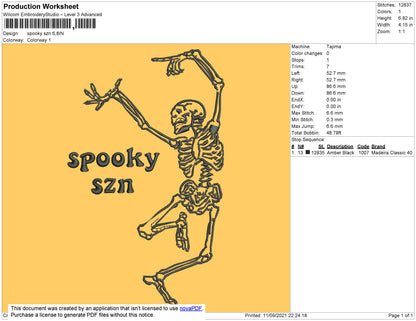 Spooky SZN Embroidery File 7 size