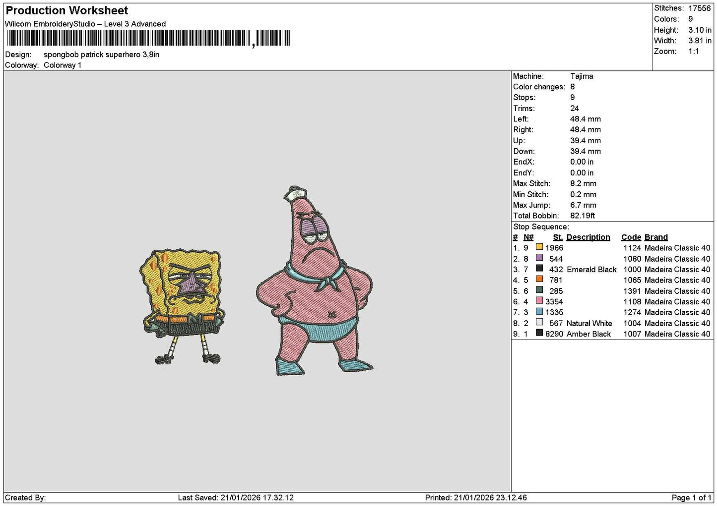 Sponge2101 Hero Embroidery File 6 sizes