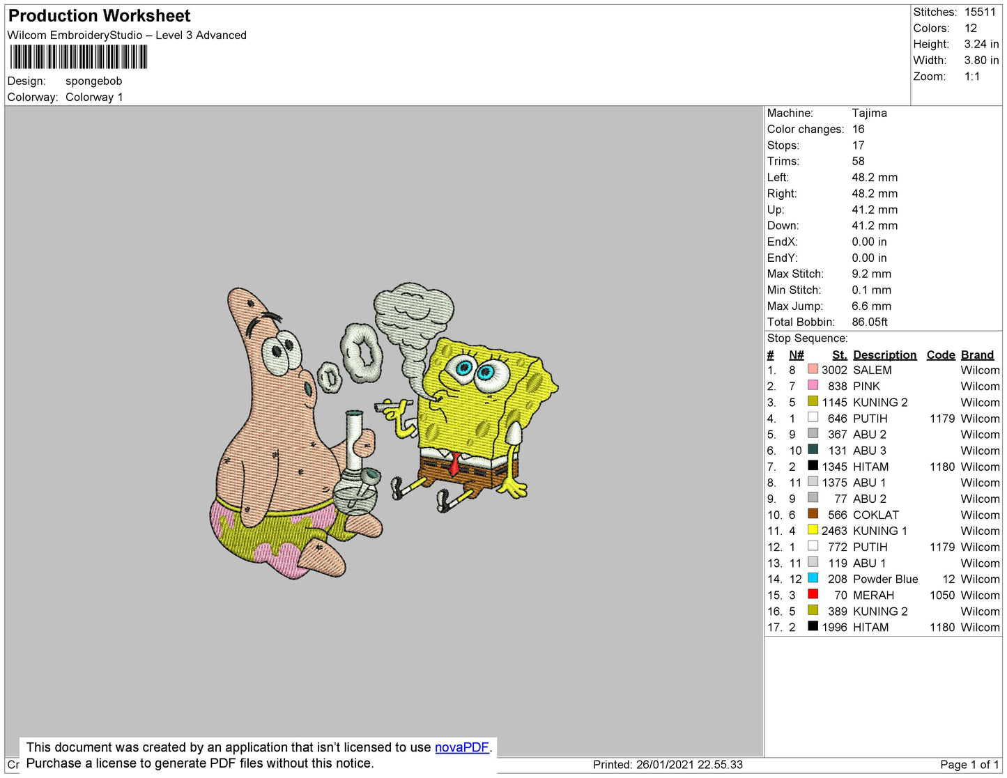 Spongebob Smook Embroidery File 4 size