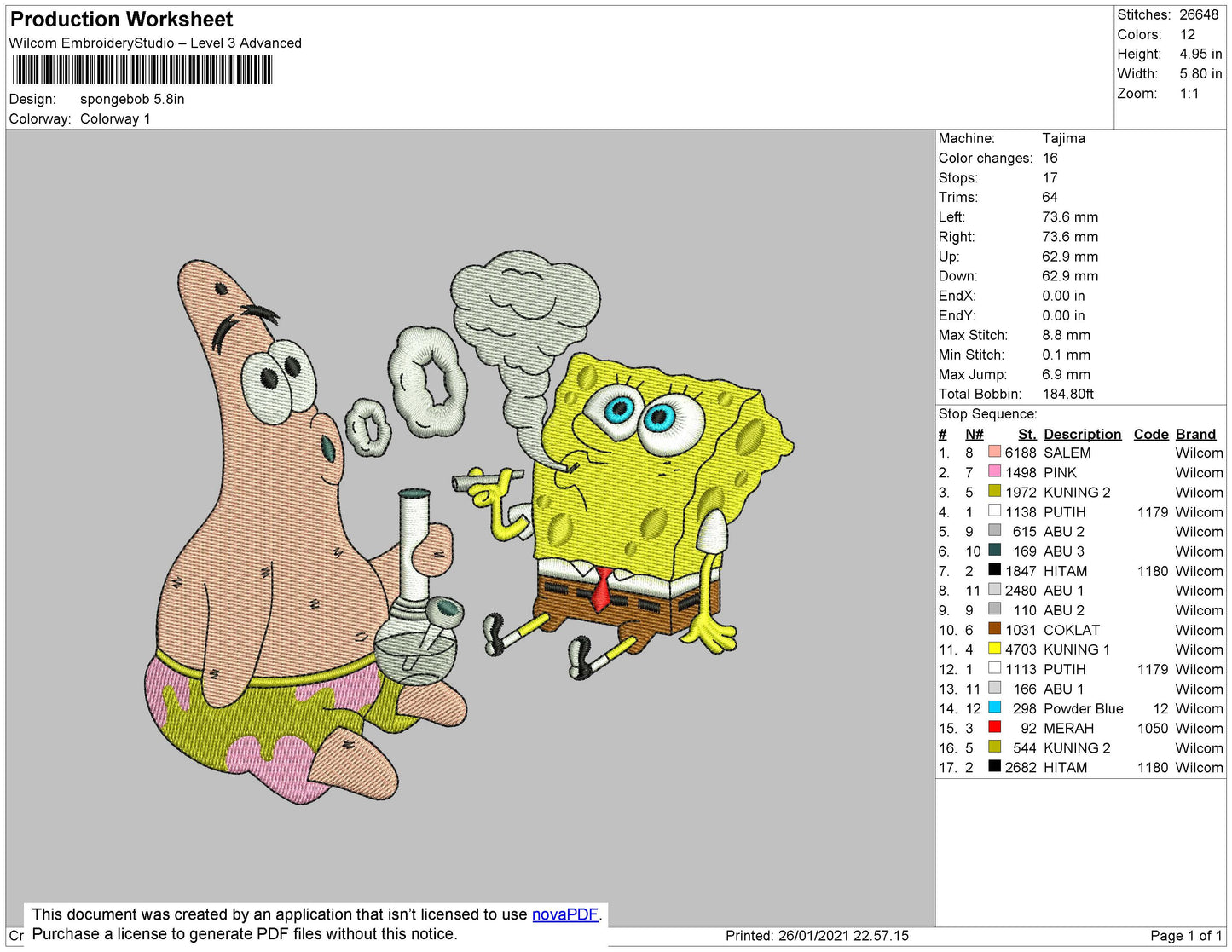 Spongebob Smook Embroidery File 4 size