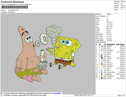Spongebob Smook Embroidery File 4 size
