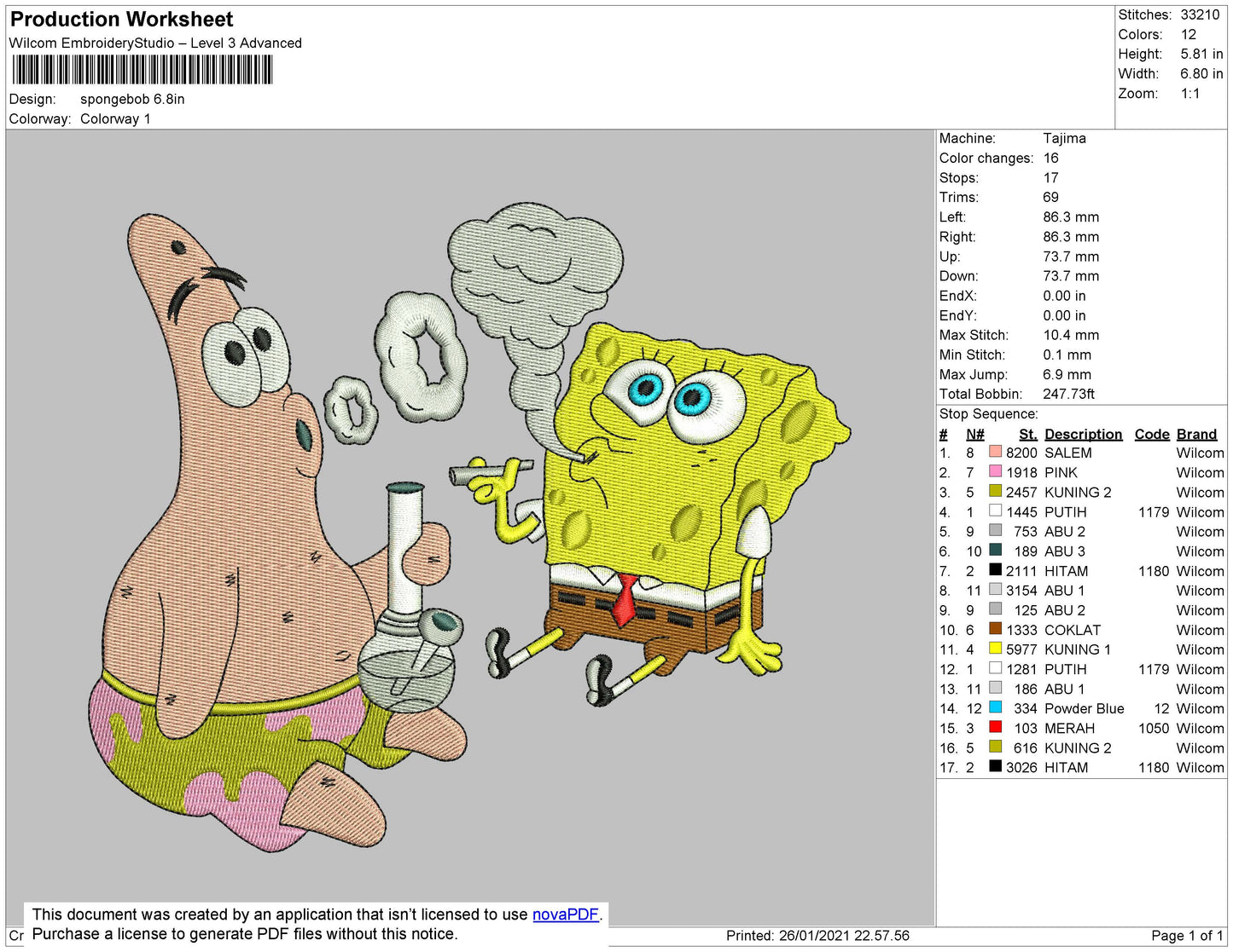 Spongebob Smook Embroidery File 4 size