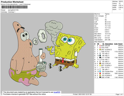 Spongebob Smook Embroidery File 4 size