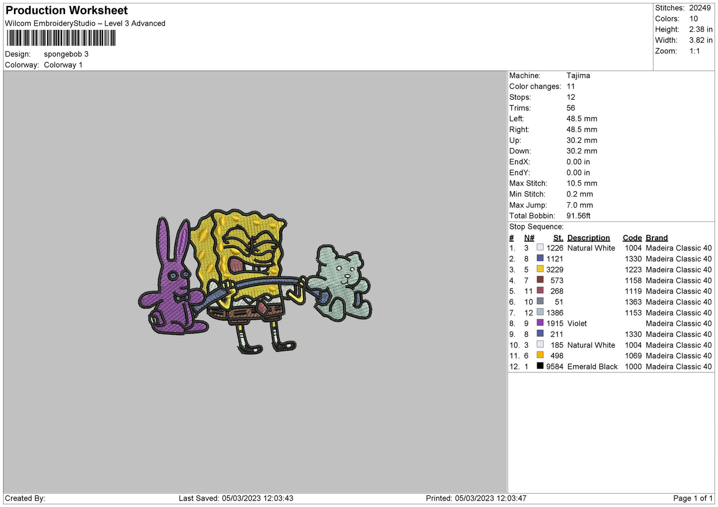 Spongeb Rabbit Embroidery File 6 sizes