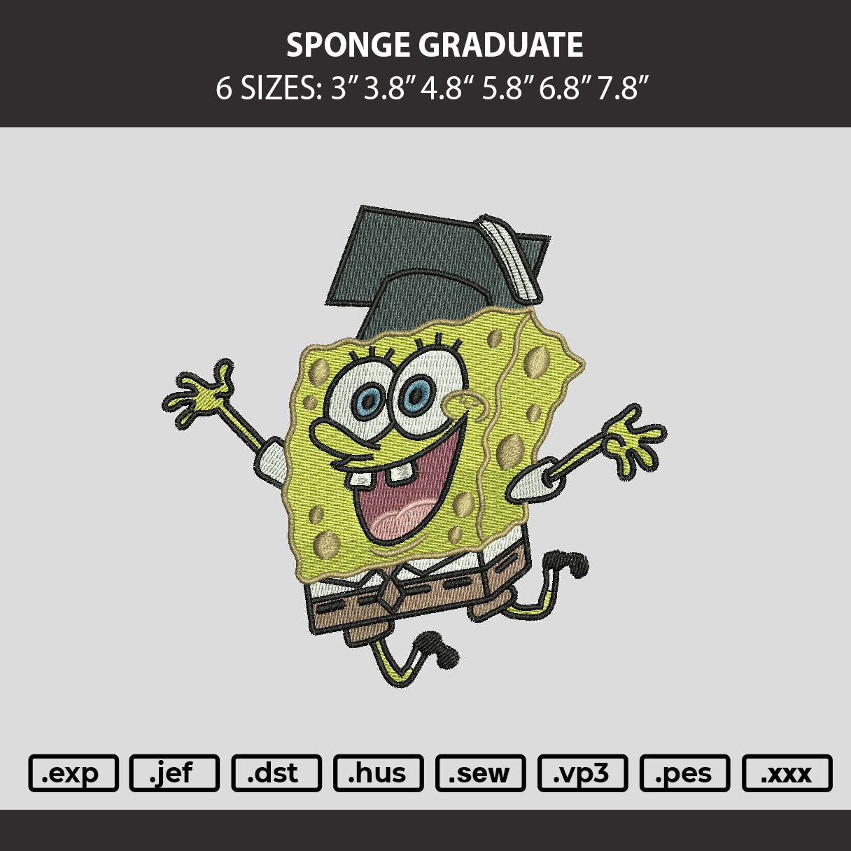 Sponge Graduate Embroidery Machine Design File 6 sizes