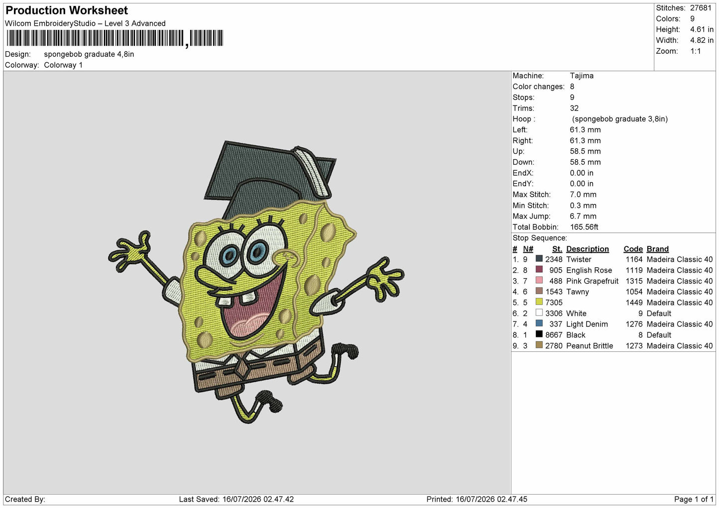 Sponge Graduate Embroidery Machine Design File 6 sizes