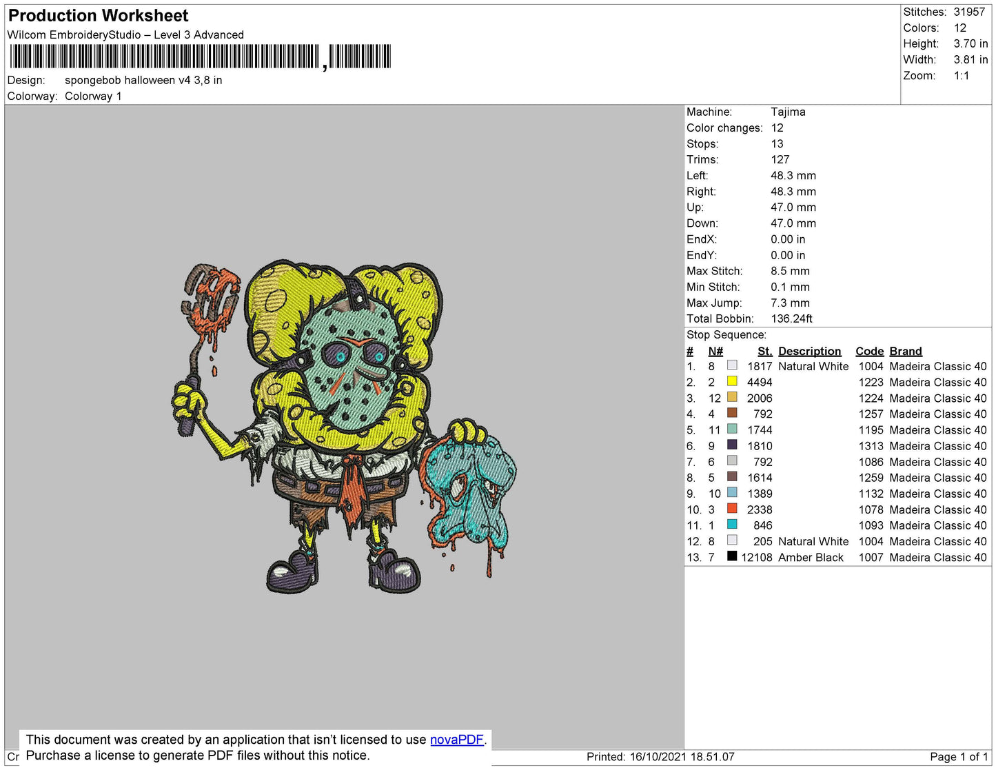 Spongebob Halloween Embroidery File 4 size