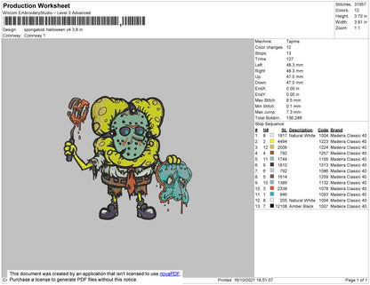 Spongebob Halloween Embroidery File 4 size
