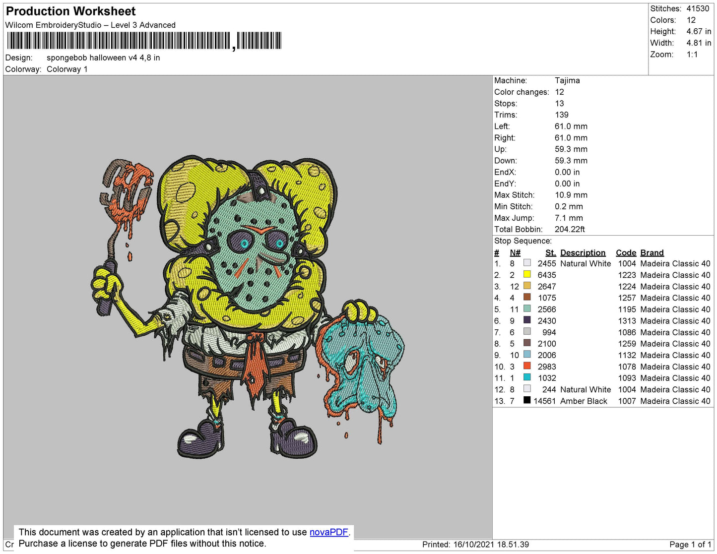 Spongebob Halloween Embroidery File 4 size