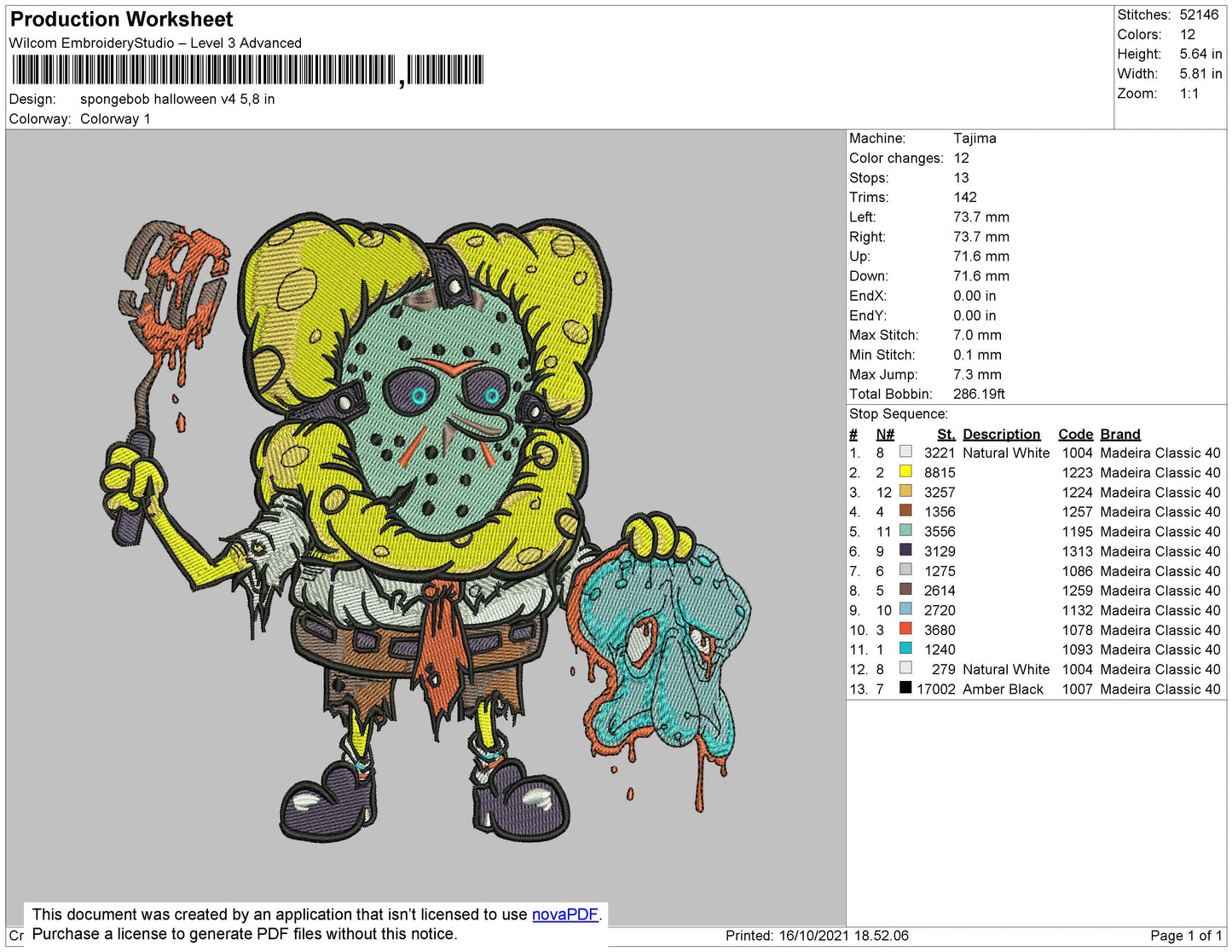 Spongebob Halloween Embroidery File 4 size