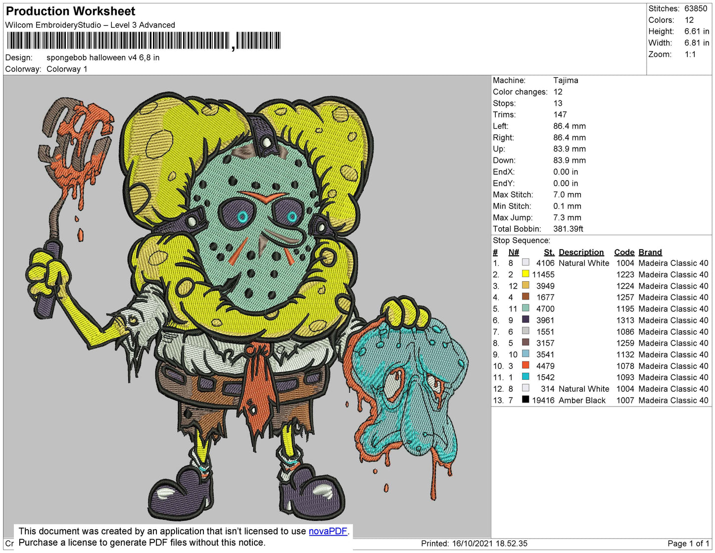 Spongebob Halloween Embroidery File 4 size