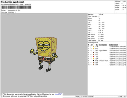 Spongebob V2 Embroidery File 4 size