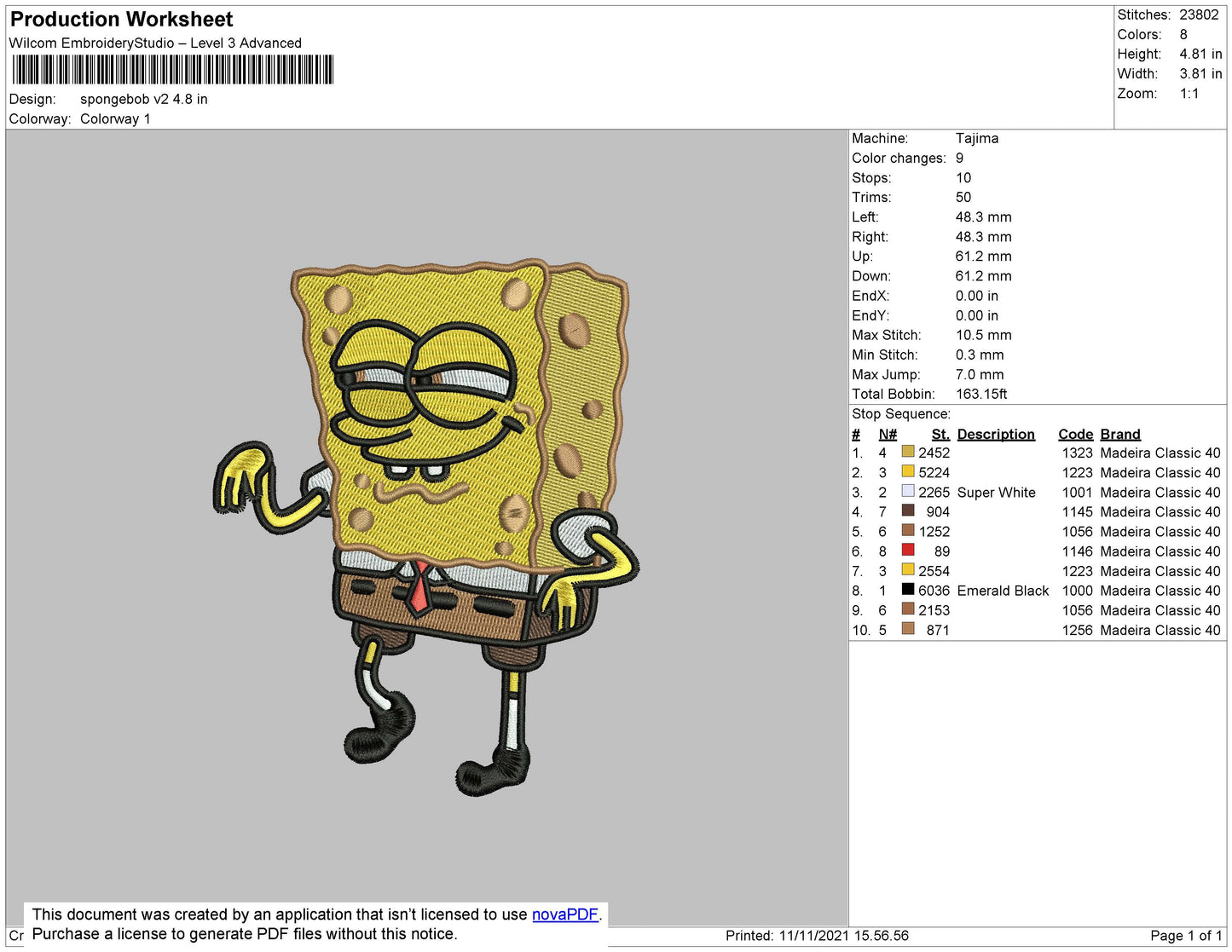 Spongebob V2 Embroidery File 4 size