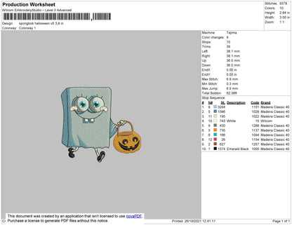 Spongebob Halloween V5 Embroidery File 4 size