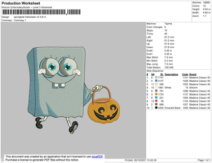 Spongebob Halloween V5 Embroidery File 4 size
