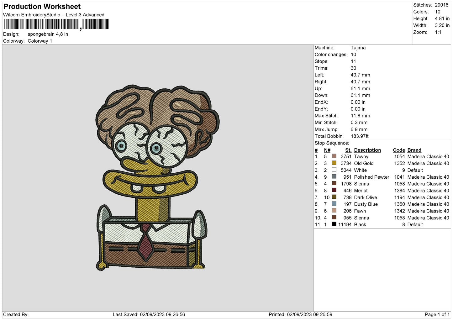 Spongebrain Embroidery File 6 sizes