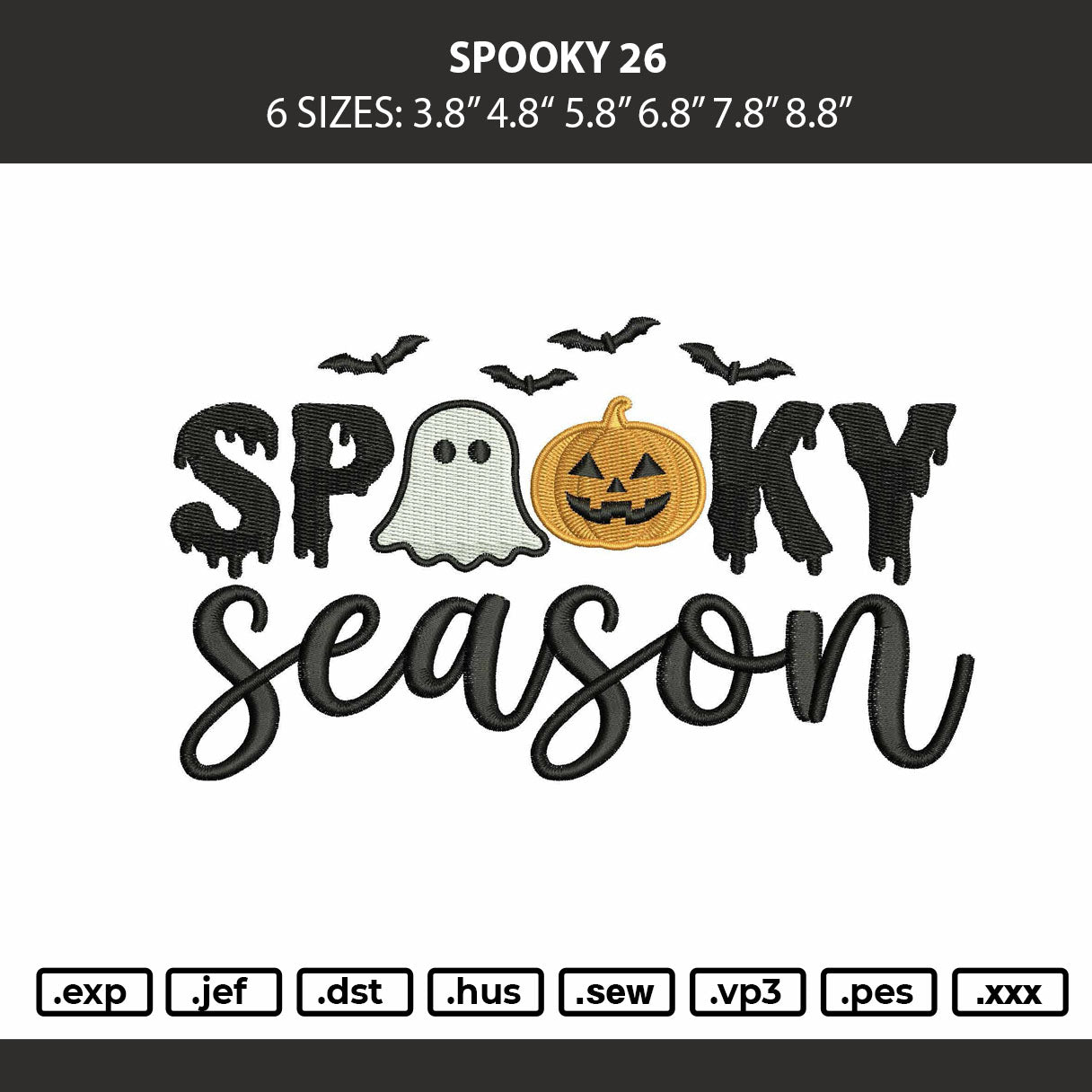Spooky 26 Embroidery Machine Design File 6 sizes