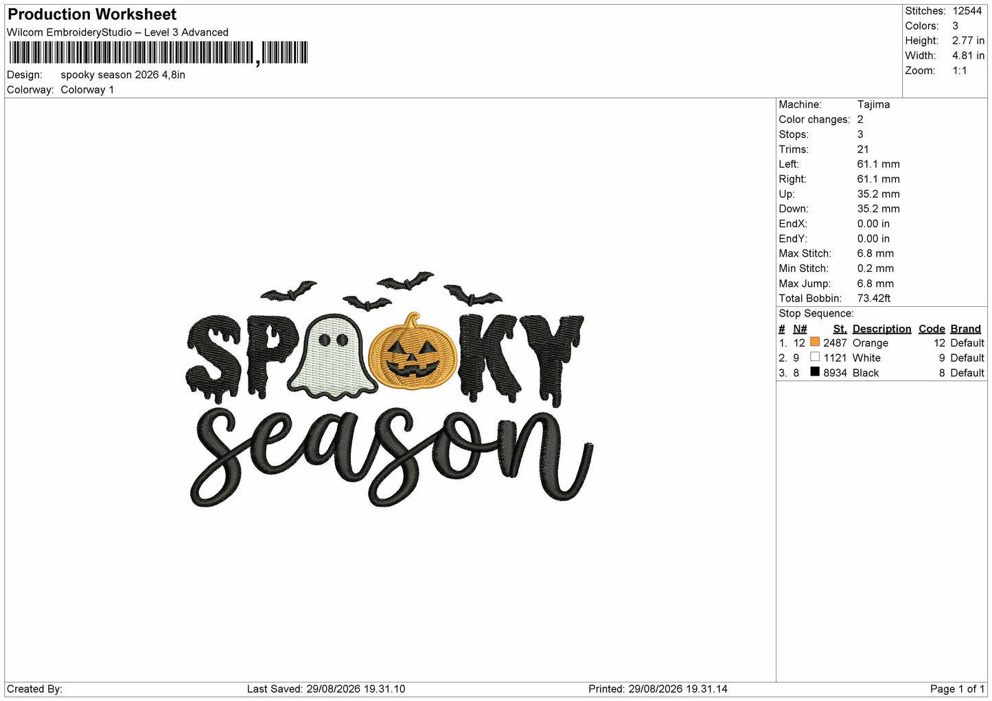 Spooky 26 Embroidery Machine Design File 6 sizes