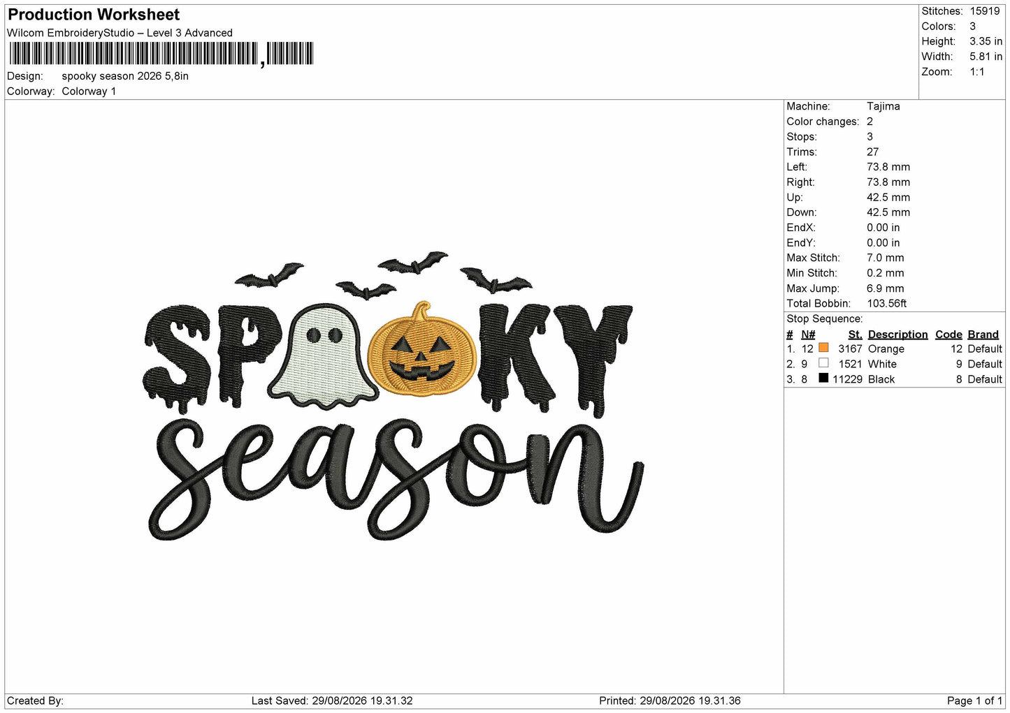 Spooky 26 Embroidery Machine Design File 6 sizes
