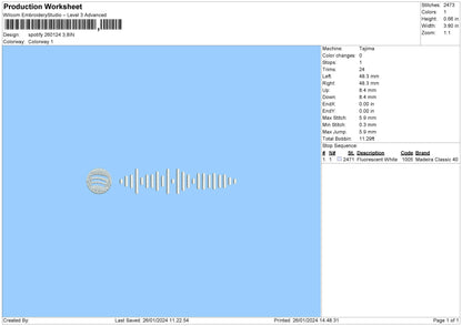 Spotify 2601a Embroidery File 6 sizes