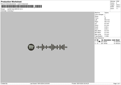 Spotify 2901 Embroidery File 6 sizes