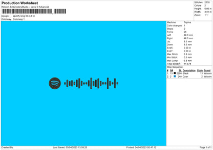 Spotify Long Life Embroidery File 6 sizes