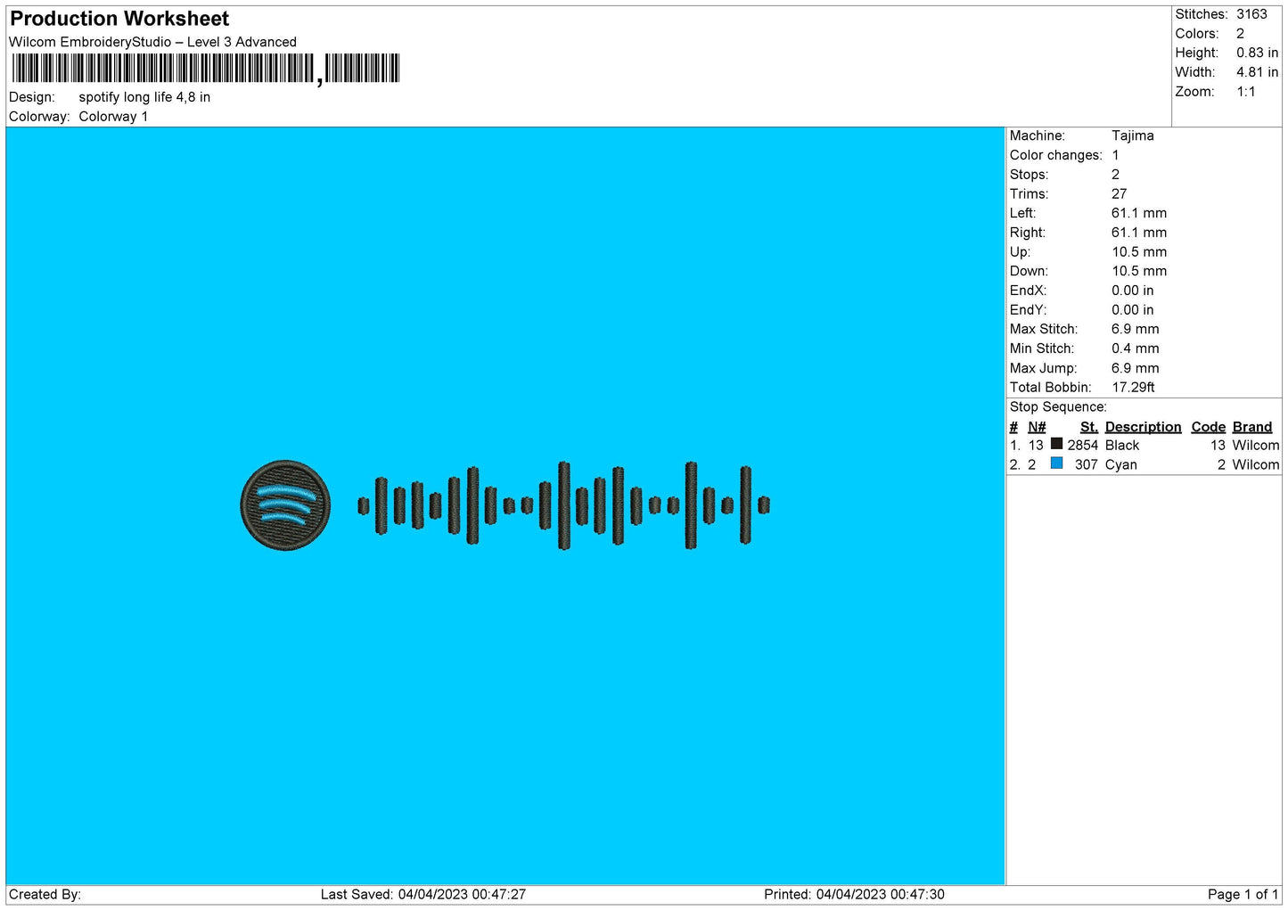 Spotify Long Life Embroidery File 6 sizes