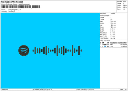 Spotify Long Life Embroidery File 6 sizes