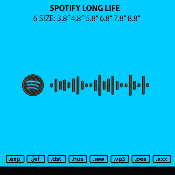 Spotify Long Life Embroidery File 6 sizes