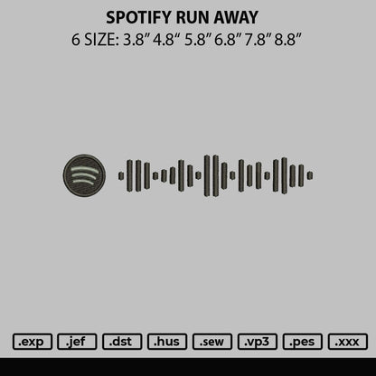 Spotify Run Away Embroidery File 6 sizes