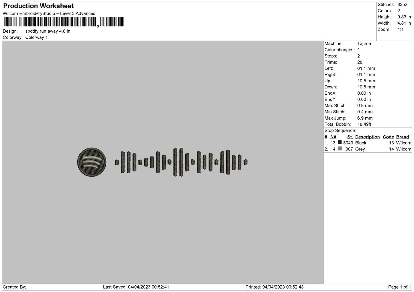 Spotify Run Away Embroidery File 6 sizes