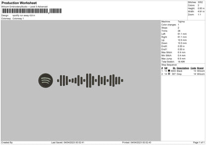 Spotify Run Away Embroidery File 6 sizes
