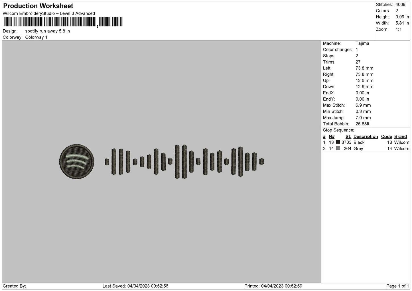 Spotify Run Away Embroidery File 6 sizes