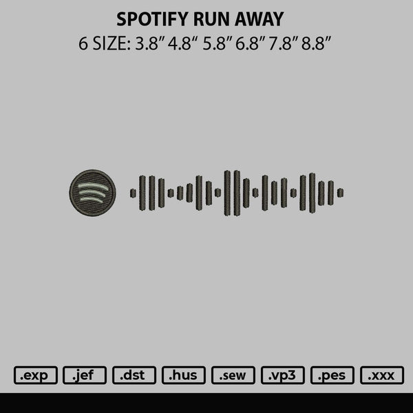 Spotify Run Away Embroidery File 6 sizes