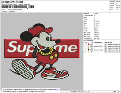 Supreme Mickey Embroidery File 4 size