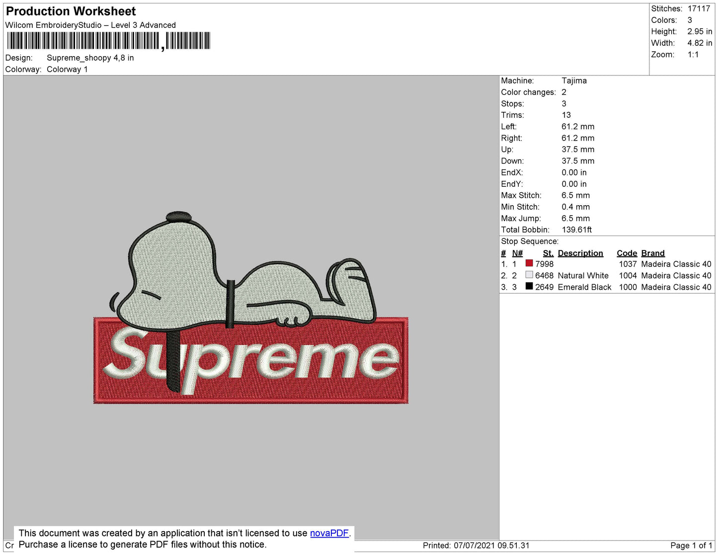 Supreme Snoopy Embroidery File 4 size