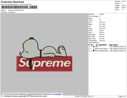 Supreme Snoopy Embroidery File 4 size
