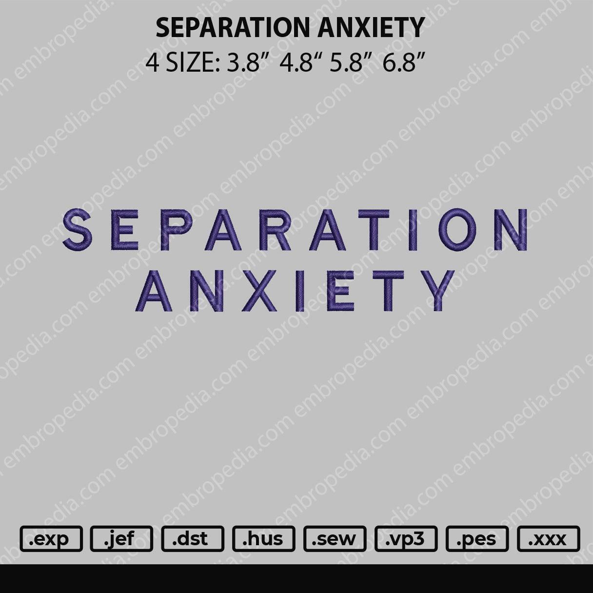 Separation Anxiety Embroidery File 4 size