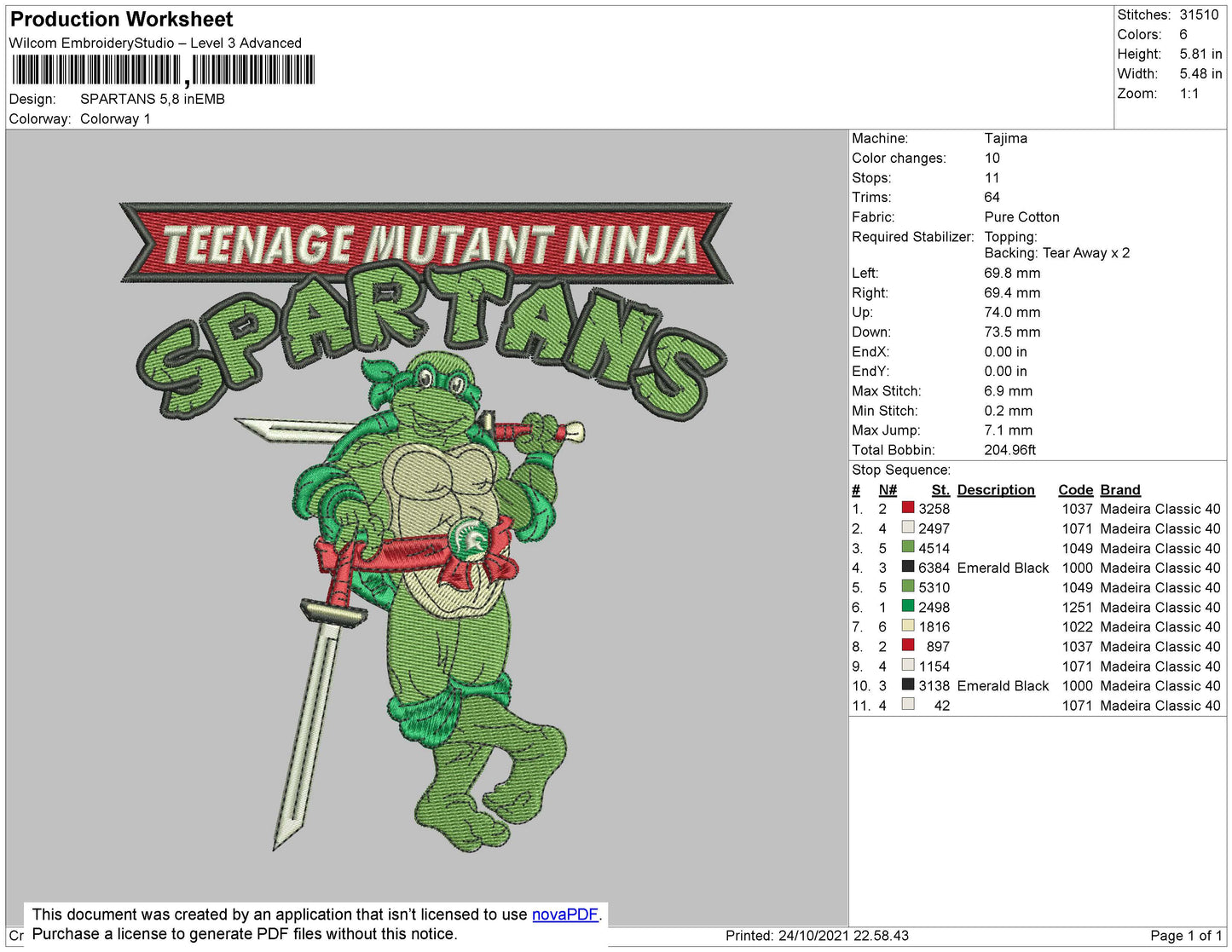 Spartans Embroidery File 4 size
