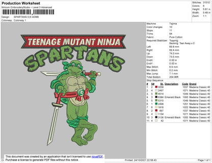 Spartans Embroidery File 4 size