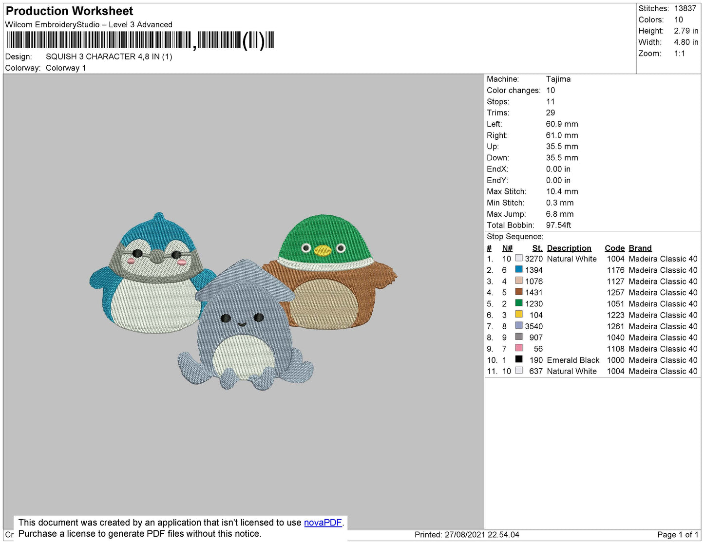 Squish 3 Character Embroidery File 4 size