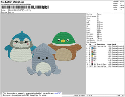 Squish 3 Character Embroidery File 4 size