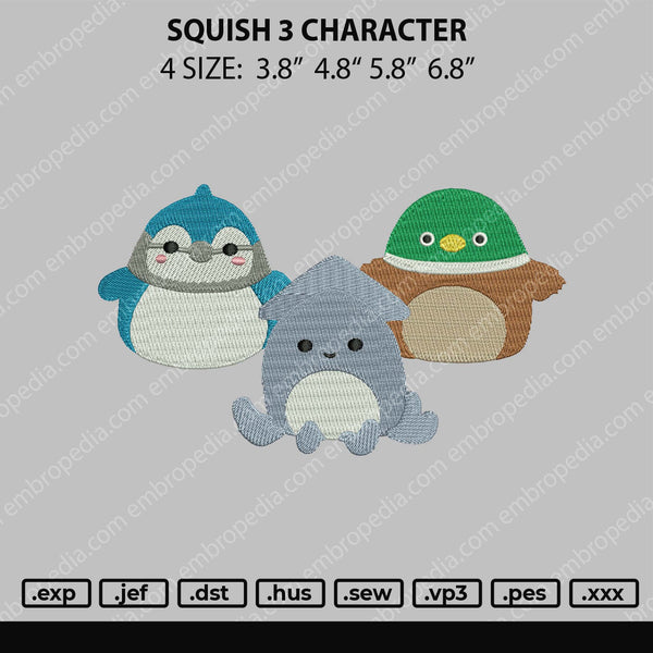 Squish 3 Character Embroidery File 4 size