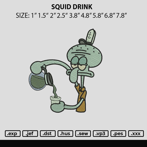 Squid Drink Embroidery File 6 sizes